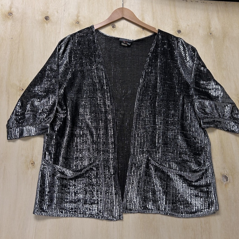 Vintage 90s By Design Jacket Womens XL Kimono Open Front Metallic Striped Party